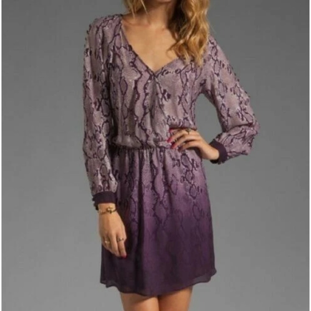 Parker Silk Faux Wrap Mini Dress Women Large Purple Ombre Snake Print Animal